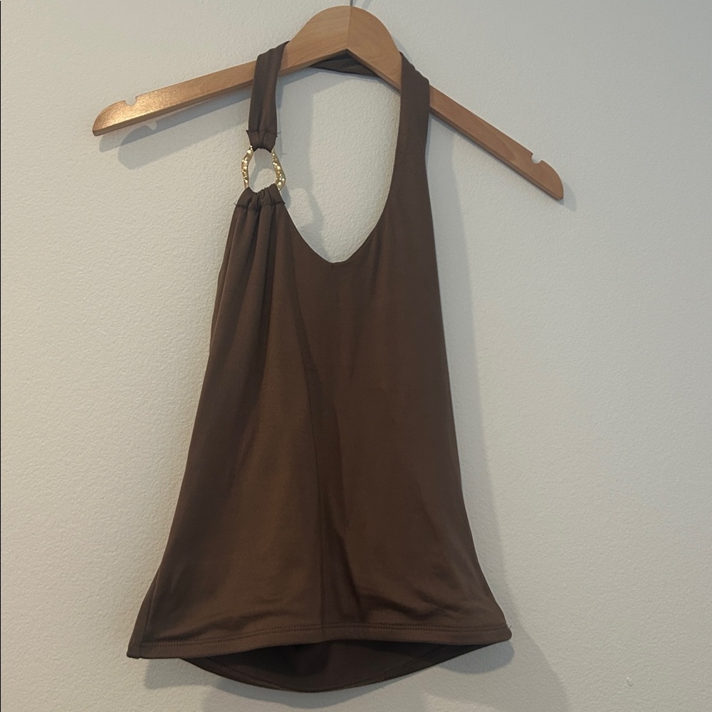 Brown Women's Tank Top with Gold Accent